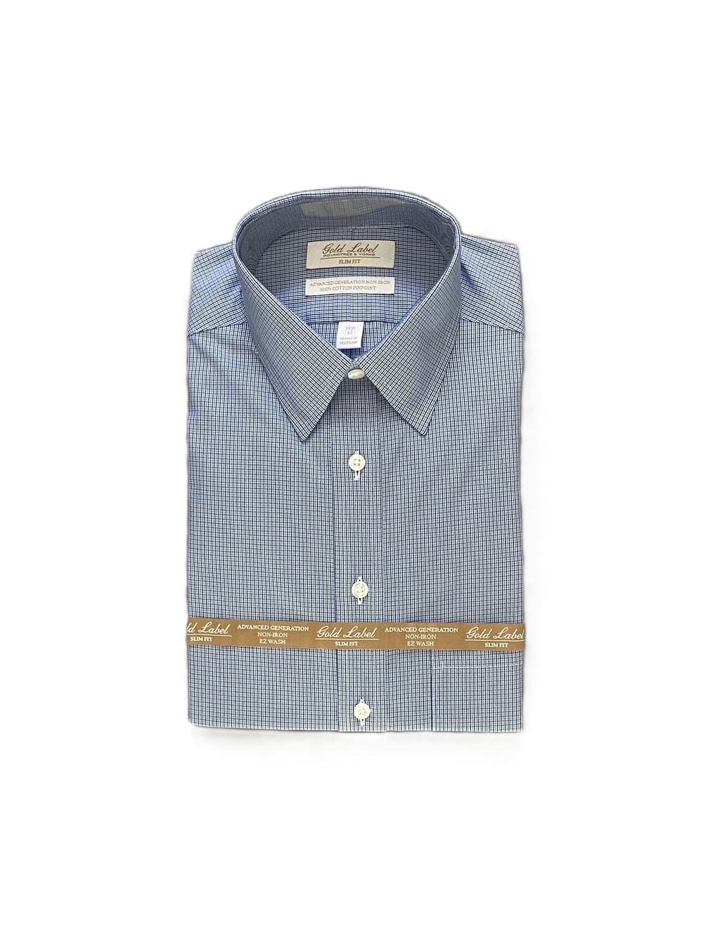 Roundtree & Yorke Shirt Men's 14.5 32 Slim Fit Cotton Pinpoint Blue Check NEW